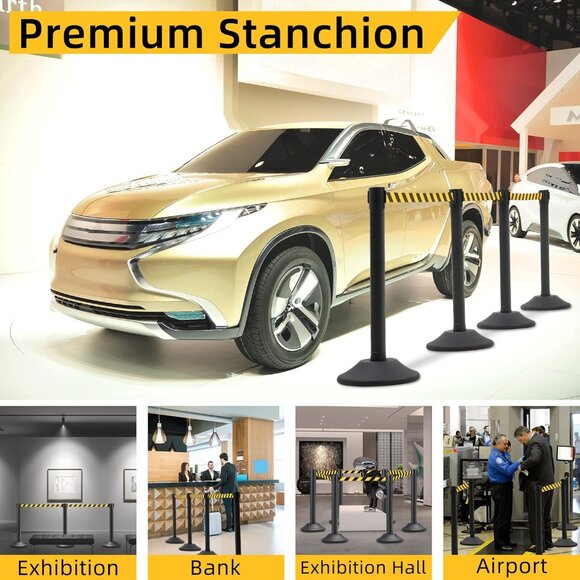 Set of 2 Stanchions with 6.6 FT Retractable Belts, Black Stanchion Post for Crow - Picture 3 of 8
